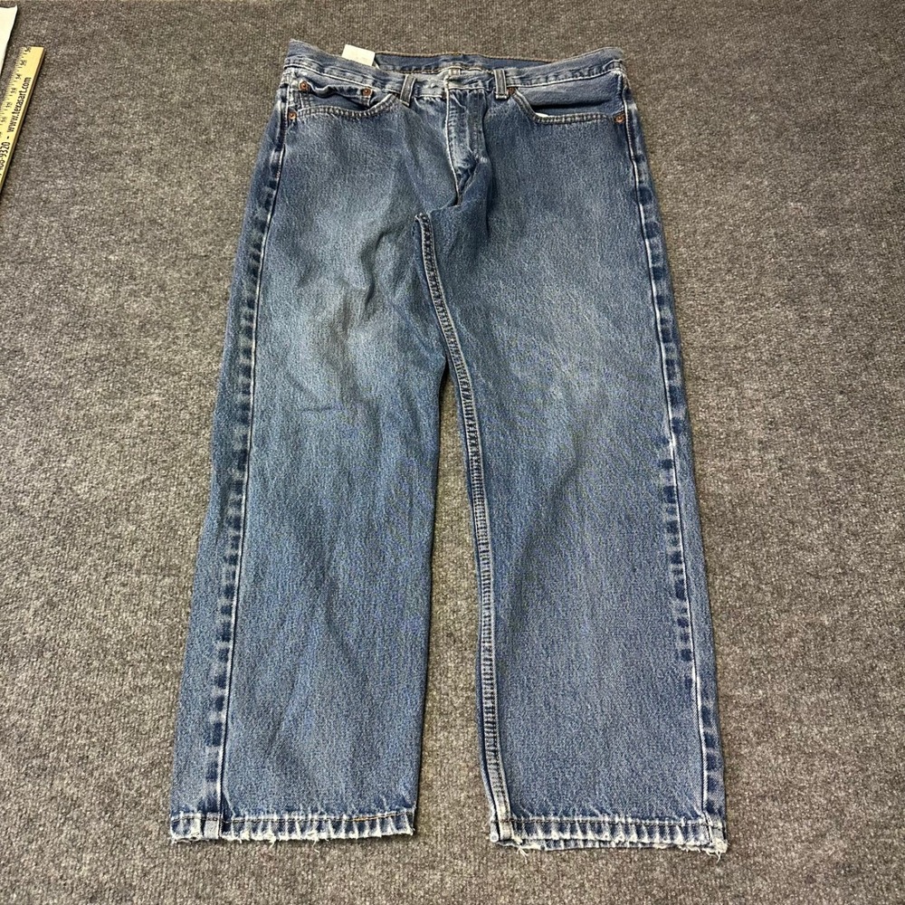 Levi's Jeans Mens Size 34 Blue Straight Leg Casual Denim Distressed Hem